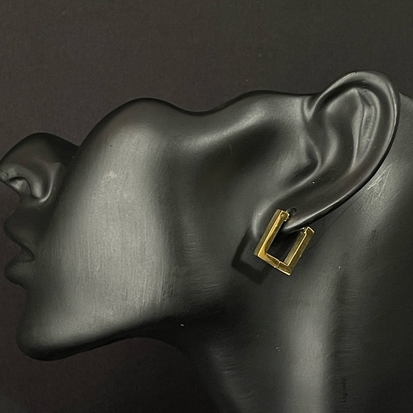 Nadine - Gold Stainless Steel Rectangle Earrings - Picture 7 of 8